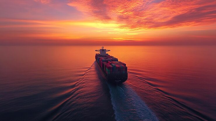 aerial-view-large-container-ship-sailing-across-ocean-sunset_727543-3624